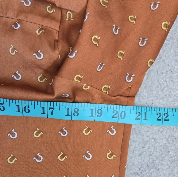 FOR YOU MODA Horseshoe Pattern Burnt Orange Long Sleeve Button Down Shirt. Med - Picture 12 of 13